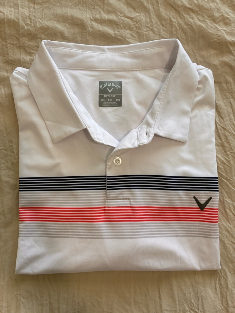 Callaway Polo Golf Shirt Men’s Sz XXL Opti Dri Performance White with Stripes